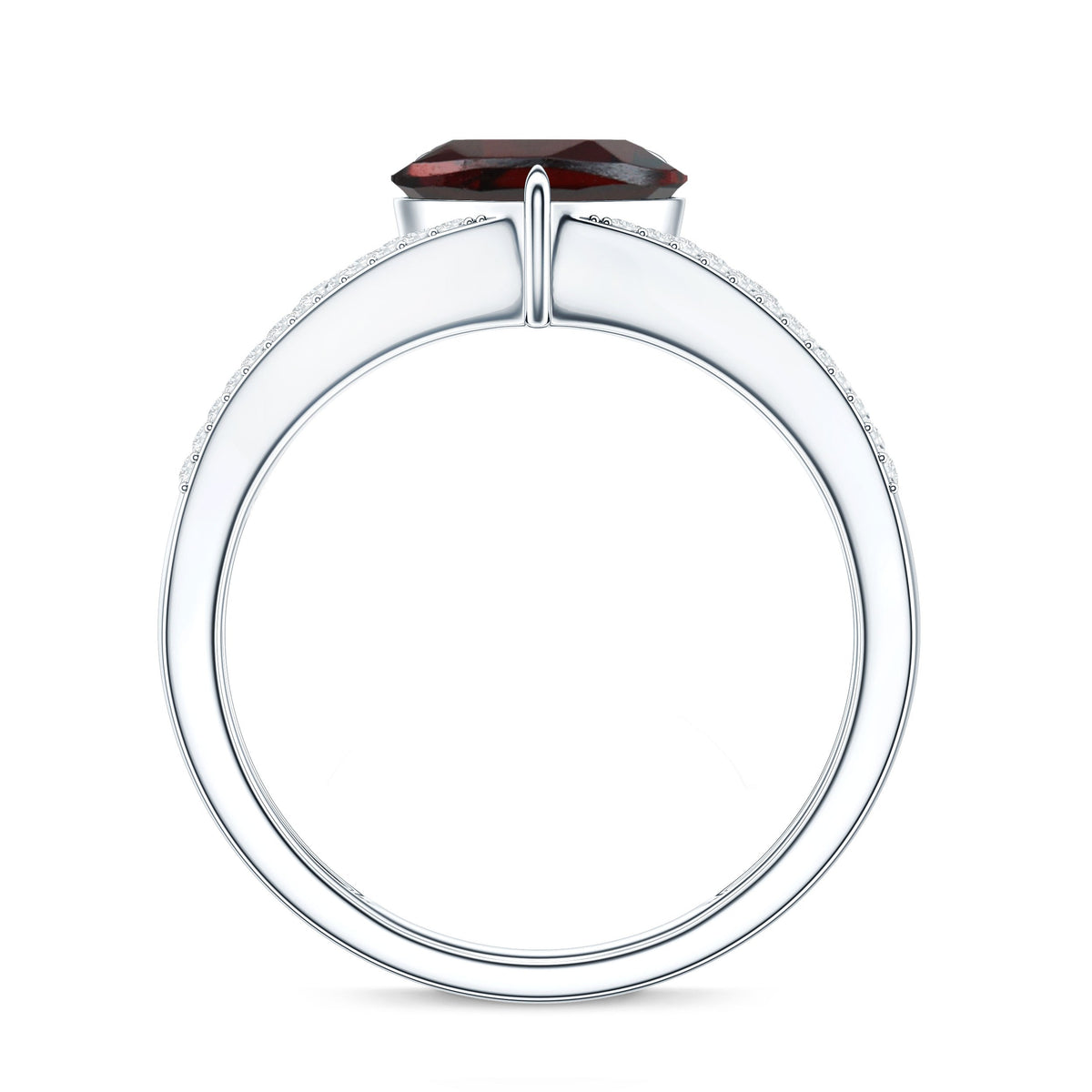 Natural 8mm Garnet Heart Engagement Ring with Diamond Split Shank