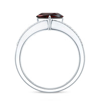 Natural 8mm Garnet Heart Engagement Ring with Diamond Split Shank