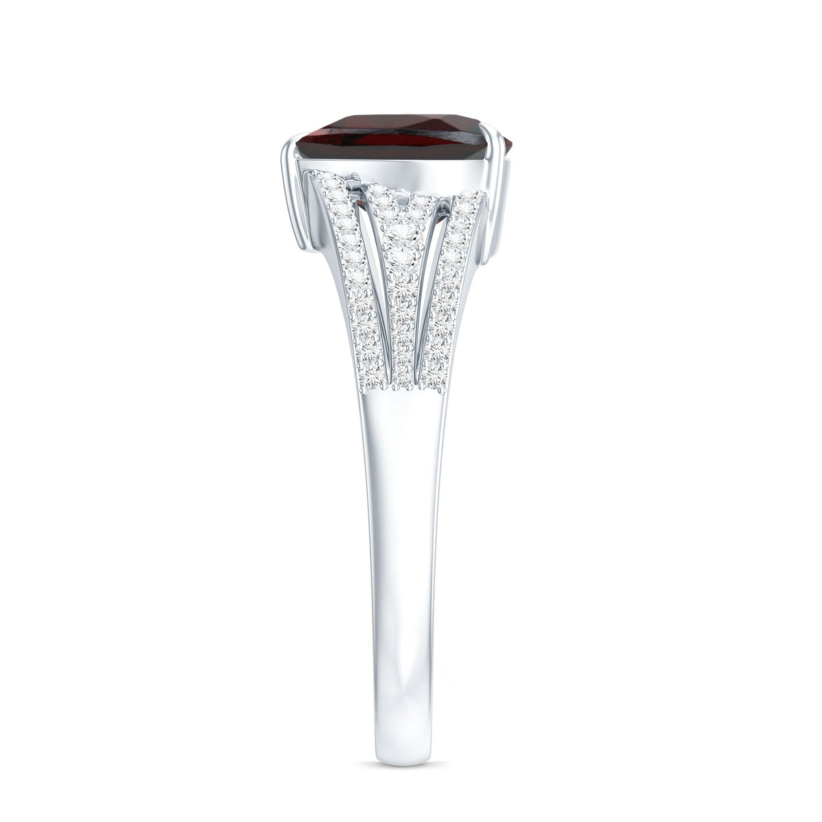 Natural 8mm Garnet Heart Engagement Ring with Diamond Split Shank