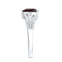 Natural 8mm Garnet Heart Engagement Ring with Diamond Split Shank