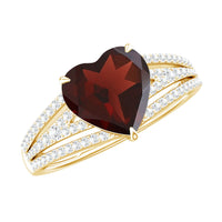Natural 8mm Garnet Heart Engagement Ring with Diamond Split Shank