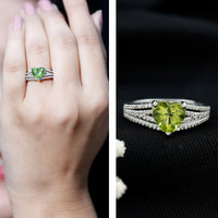 Natural 2 Carat Peridot Heart Engagement Ring with Diamond