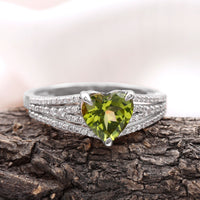 Natural 2 Carat Peridot Heart Engagement Ring with Diamond