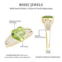 Natural 2 Carat Peridot Heart Engagement Ring with Diamond