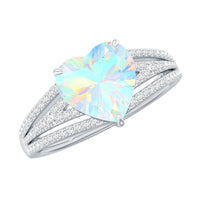 Designer Ethiopian Opal Heart Engagement Ring with Diamond Split Shank
