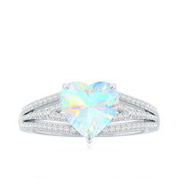 Designer Ethiopian Opal Heart Engagement Ring with Diamond Split Shank