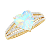 Designer Ethiopian Opal Heart Engagement Ring with Diamond Split Shank