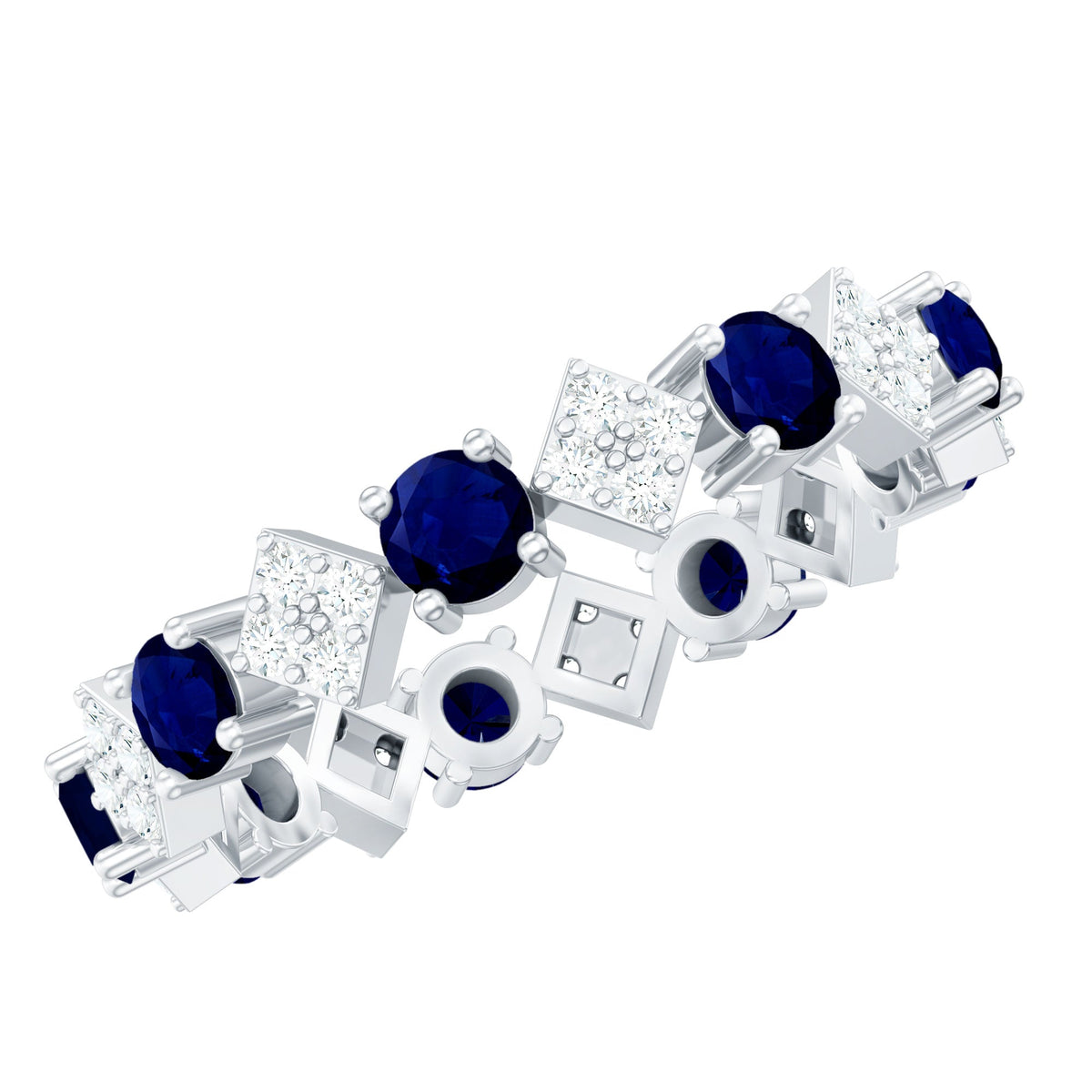 2 CT Natural Blue Sapphire and Diamond Eternity Band Ring