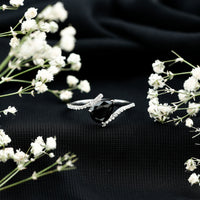 Certified 0.8 Carat Lab Grown Black and White Diamond Promise Ring with Bypass Shank