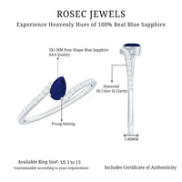 Tilted Pear Shaped Blue Sapphire Bypass Promise Ring with Diamond