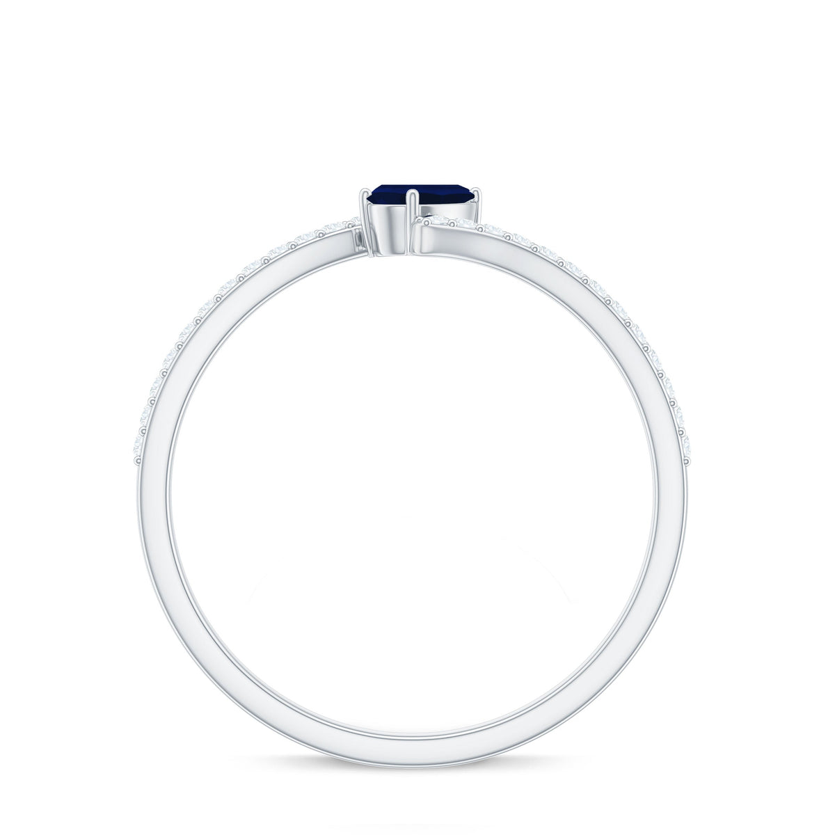 Tilted Pear Shaped Blue Sapphire Bypass Promise Ring with Diamond