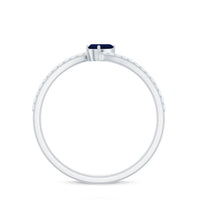 Tilted Pear Shaped Blue Sapphire Bypass Promise Ring with Diamond