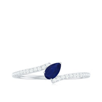 Tilted Pear Shaped Blue Sapphire Bypass Promise Ring with Diamond