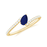 Tilted Pear Shaped Blue Sapphire Bypass Promise Ring with Diamond
