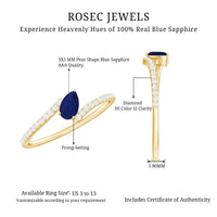 Tilted Pear Shaped Blue Sapphire Bypass Promise Ring with Diamond