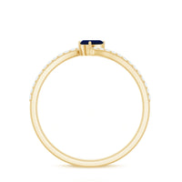 Tilted Pear Shaped Blue Sapphire Bypass Promise Ring with Diamond