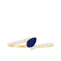 Tilted Pear Shaped Blue Sapphire Bypass Promise Ring with Diamond