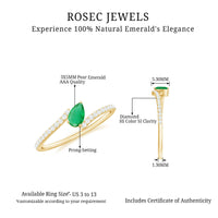 Pear Shaped Emerald and Diamond Promise Ring in Bypass Shank
