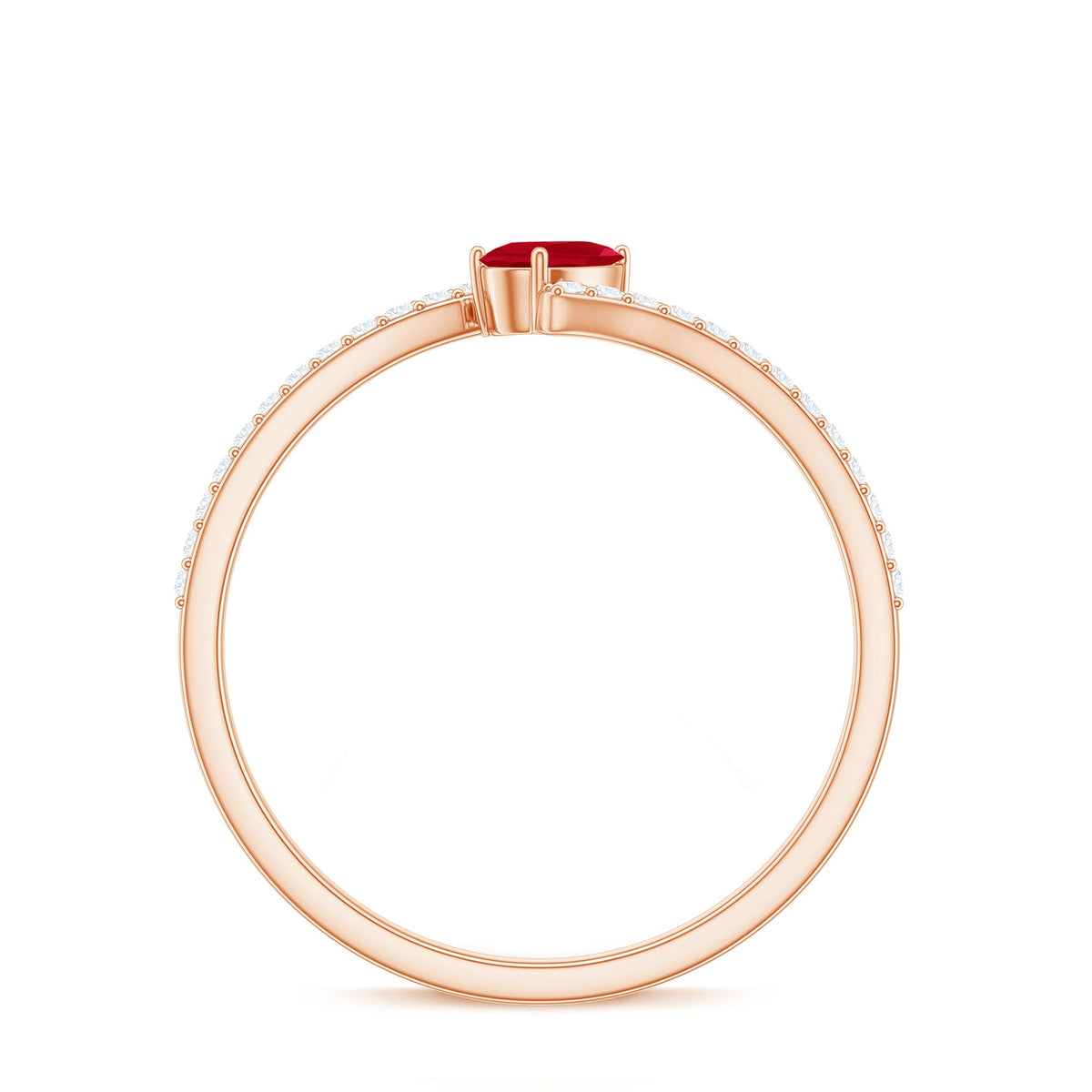 Tilted Pear Shape Ruby and Diamond Bypass Promise Ring