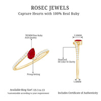 Tilted Pear Shape Ruby and Diamond Bypass Promise Ring