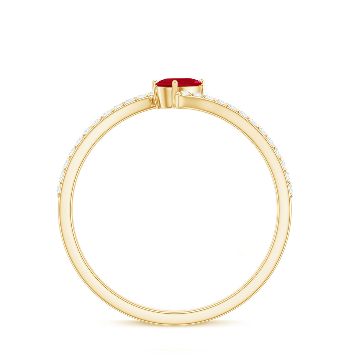 Tilted Pear Shape Ruby and Diamond Bypass Promise Ring