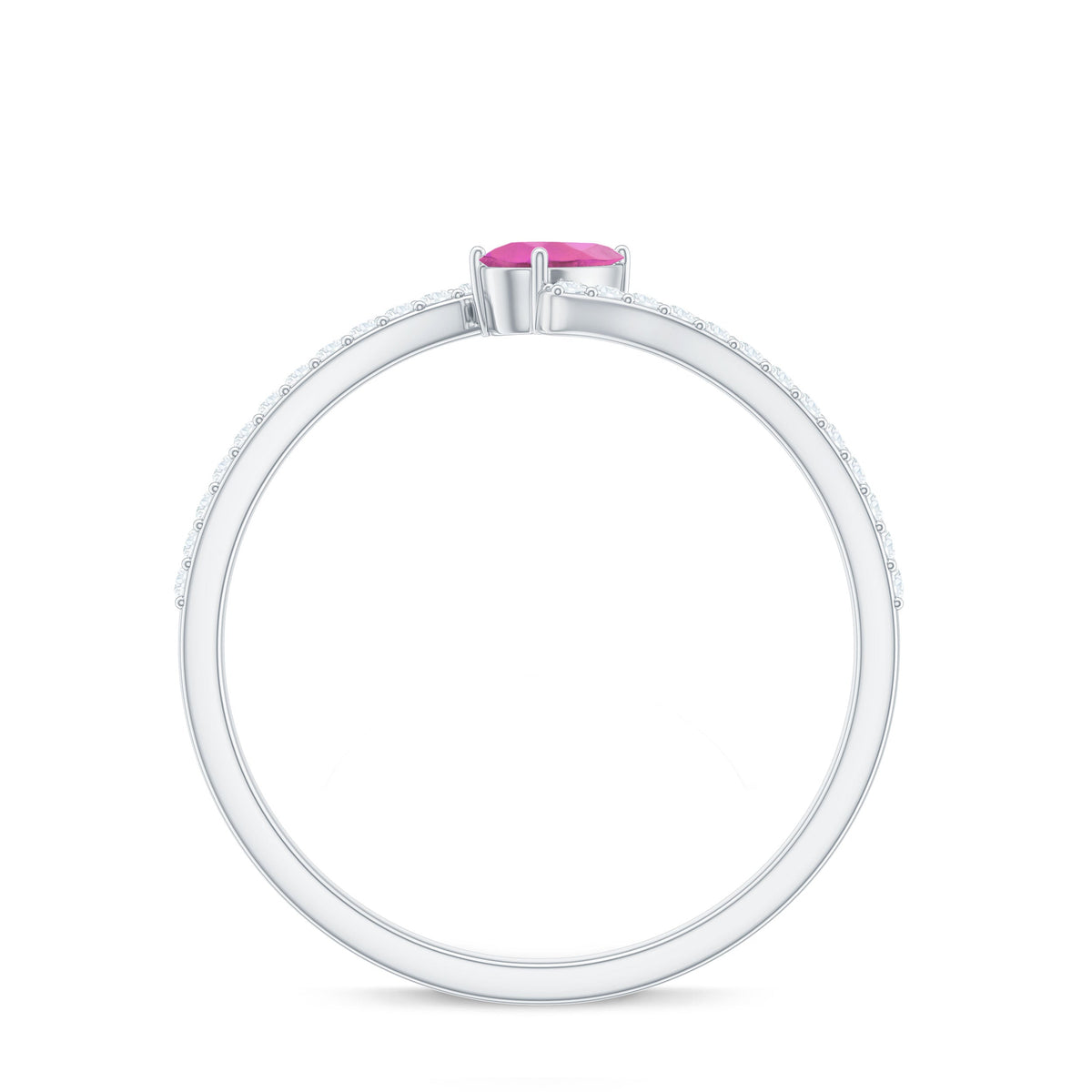 Tilted Pear Shape Pink Tourmaline and Diamond Bypass Promise Ring
