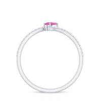 Tilted Pear Shape Pink Tourmaline and Diamond Bypass Promise Ring