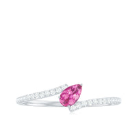 Tilted Pear Shape Pink Tourmaline and Diamond Bypass Promise Ring