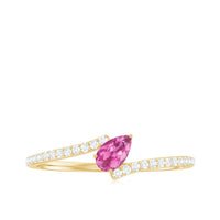 Tilted Pear Shape Pink Tourmaline and Diamond Bypass Promise Ring