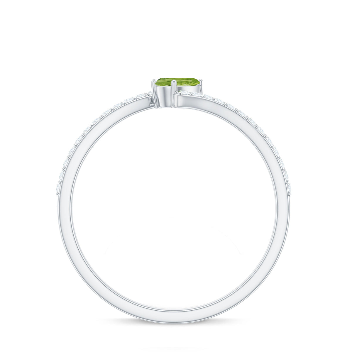 Natural Pear Shape Peridot Promise Ring with Bypass Diamond