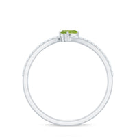 Natural Pear Shape Peridot Promise Ring with Bypass Diamond