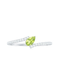 Natural Pear Shape Peridot Promise Ring with Bypass Diamond