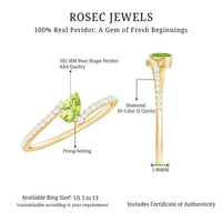 Natural Pear Shape Peridot Promise Ring with Bypass Diamond
