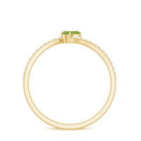 Natural Pear Shape Peridot Promise Ring with Bypass Diamond