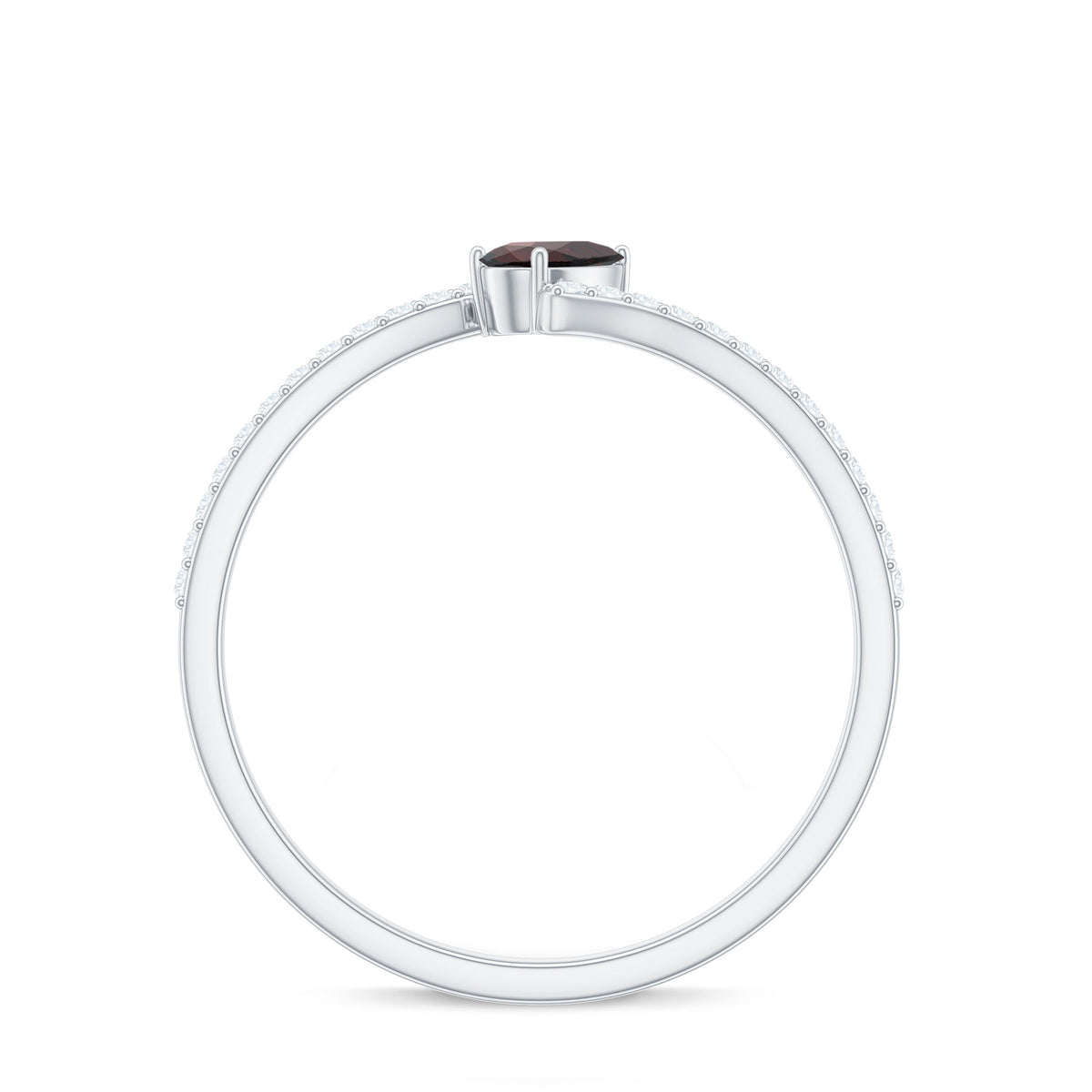 Real Pear Shape Garnet Promise Ring with Diamond Bypass Shank