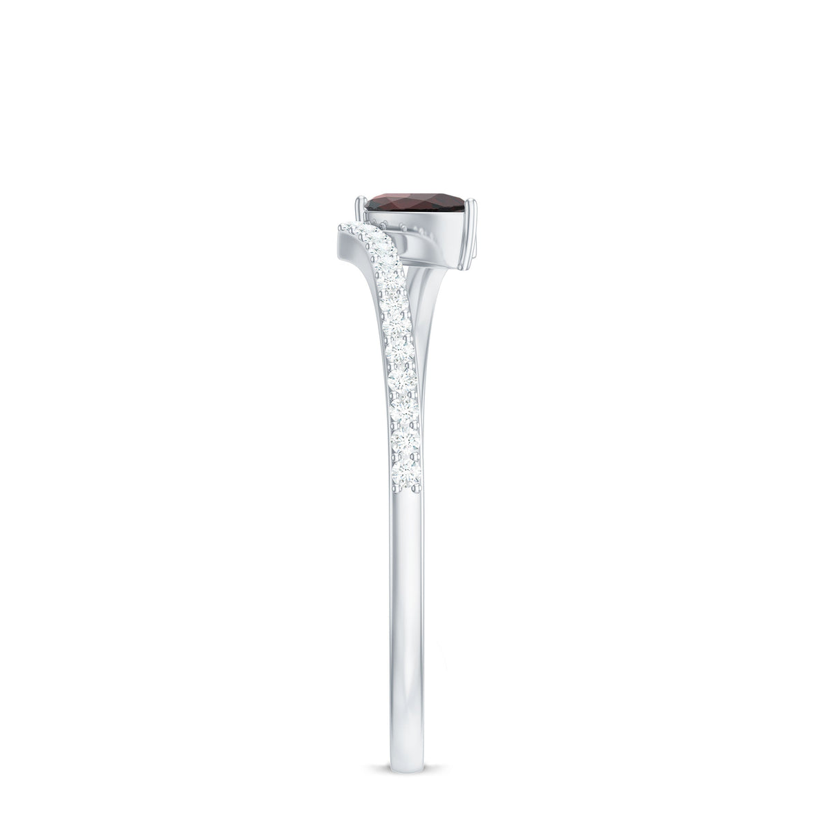 Real Pear Shape Garnet Promise Ring with Diamond Bypass Shank