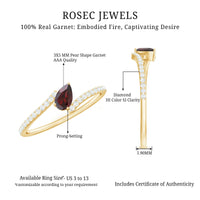Real Pear Shape Garnet Promise Ring with Diamond Bypass Shank