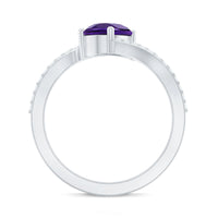 Tilted Pear Shape Solitaire Amethyst Bypass Promise Ring with Diamond