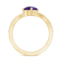Tilted Pear Shape Solitaire Amethyst Bypass Promise Ring with Diamond