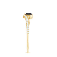 3X5mm Pear Cut Black Onyx Solitaire Promise Ring with Diamond Bypass Shank