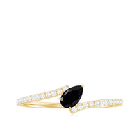3X5mm Pear Cut Black Onyx Solitaire Promise Ring with Diamond Bypass Shank