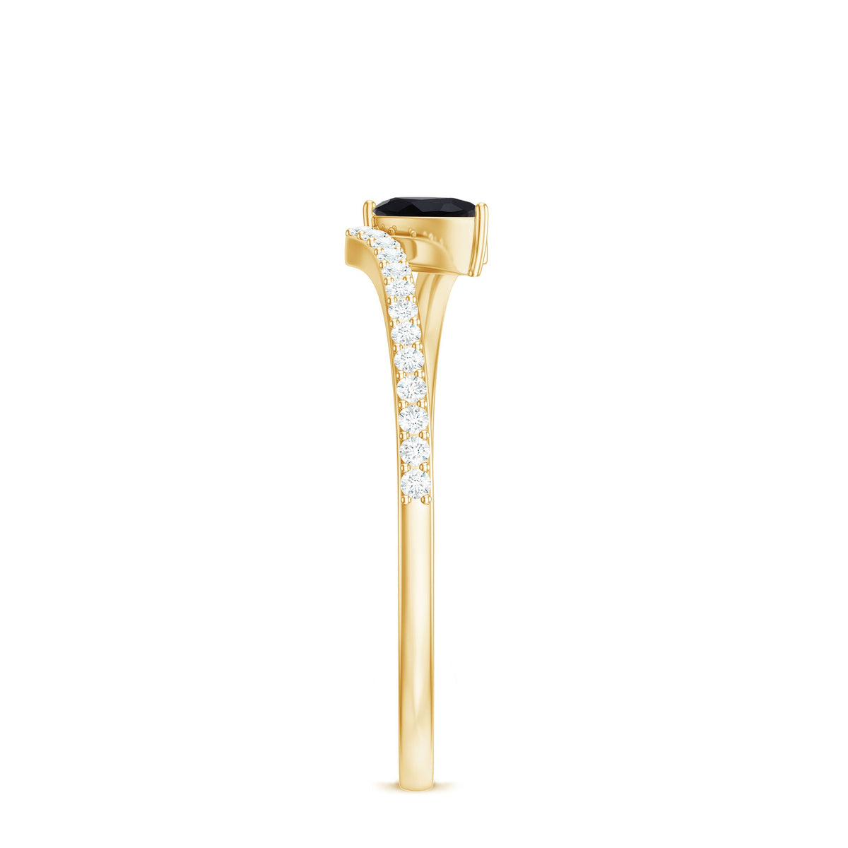 Real Black Spinel Promise Ring with Diamond Bypass Shank