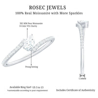 Pear Shaped Moissanite Bypass Promise Ring for Her