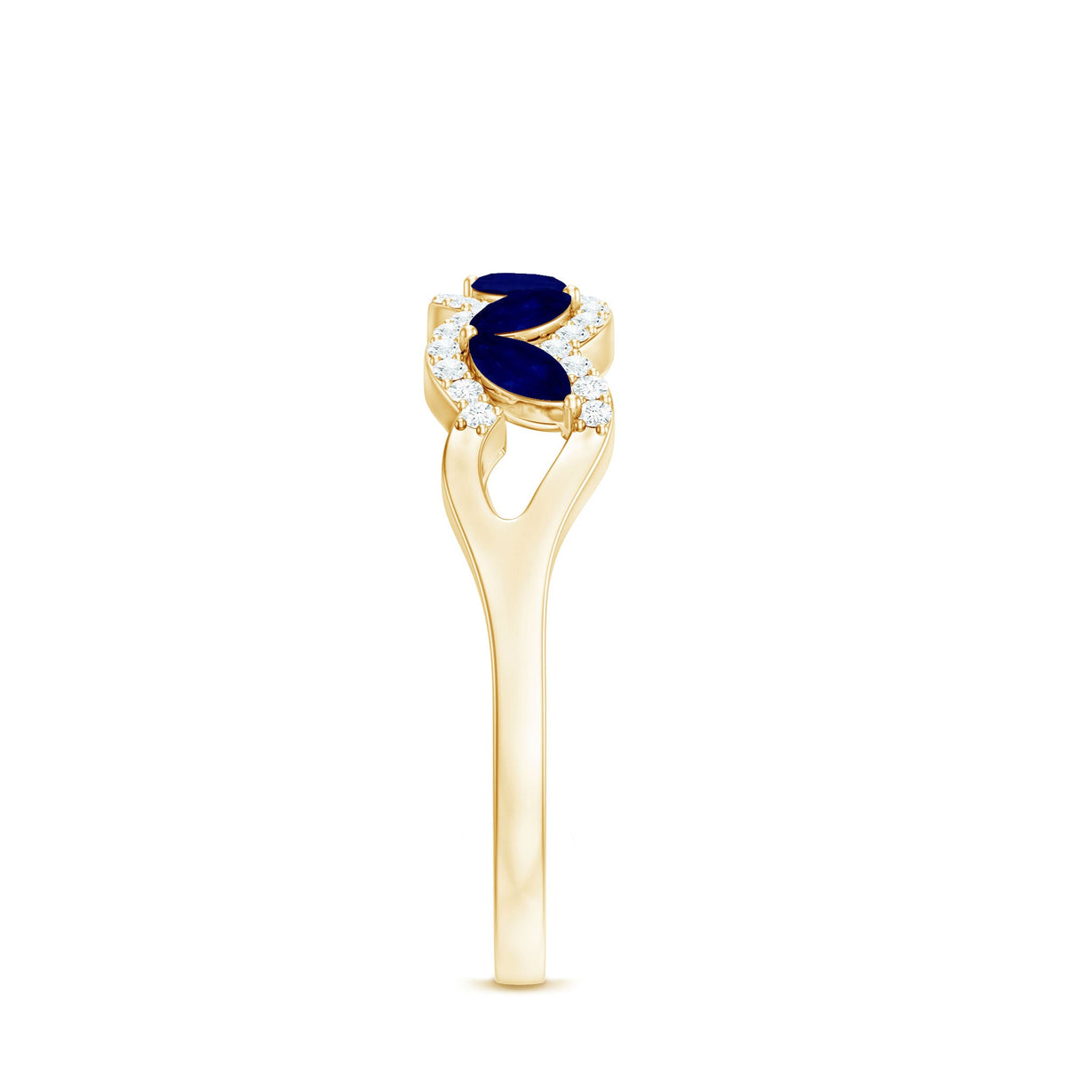 Marquise cut blue sapphire and diamond wedding anniversary band ring by Rosec Jewels, showcasing elegant blue sapphires and sparkling diamonds.