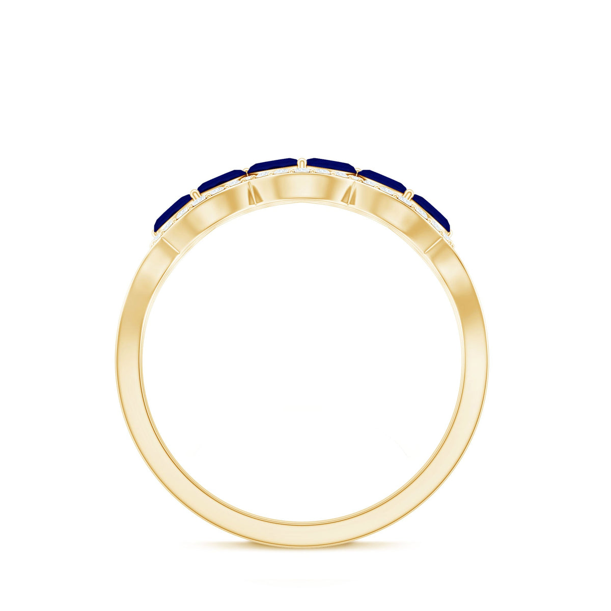 Certified blue sapphire and diamond wedding band ring featuring marquise cut gemstones from Rosec Jewels.
