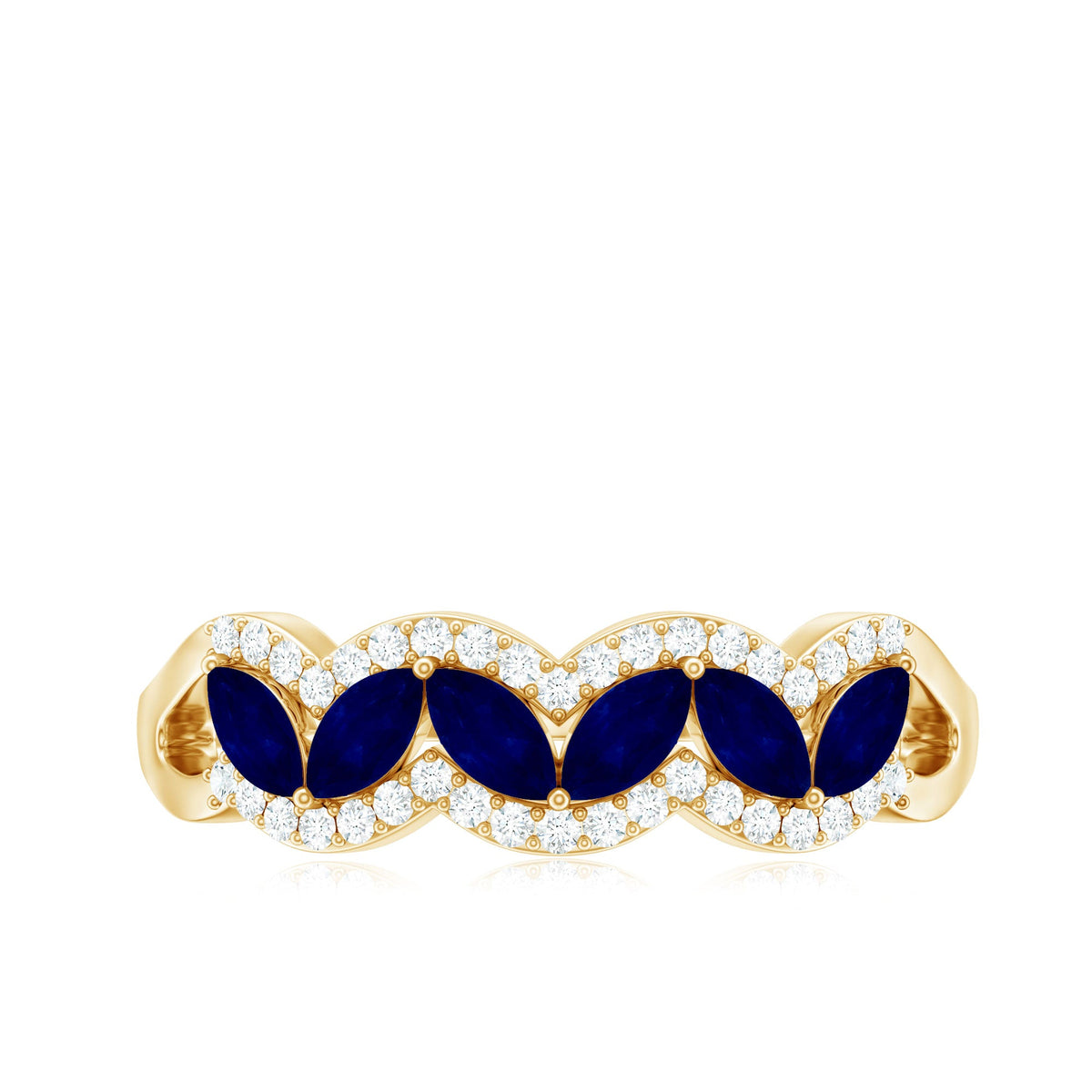 Certified marquise cut blue sapphire and diamond wedding anniversary band ring by Rosec Jewels with intricate metalwork.