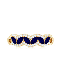 Certified marquise cut blue sapphire and diamond wedding anniversary band ring by Rosec Jewels with intricate metalwork.