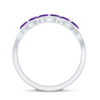 Real Marquise Amethyst Half Eternity Band Ring with Diamond
