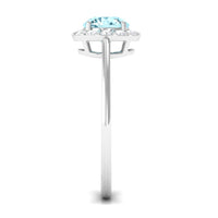 Rosec Jewels 1 CT aquamarine engagement ring with diamond floating halo, showcasing the elegant blue gemstone and sparkling halo setting.