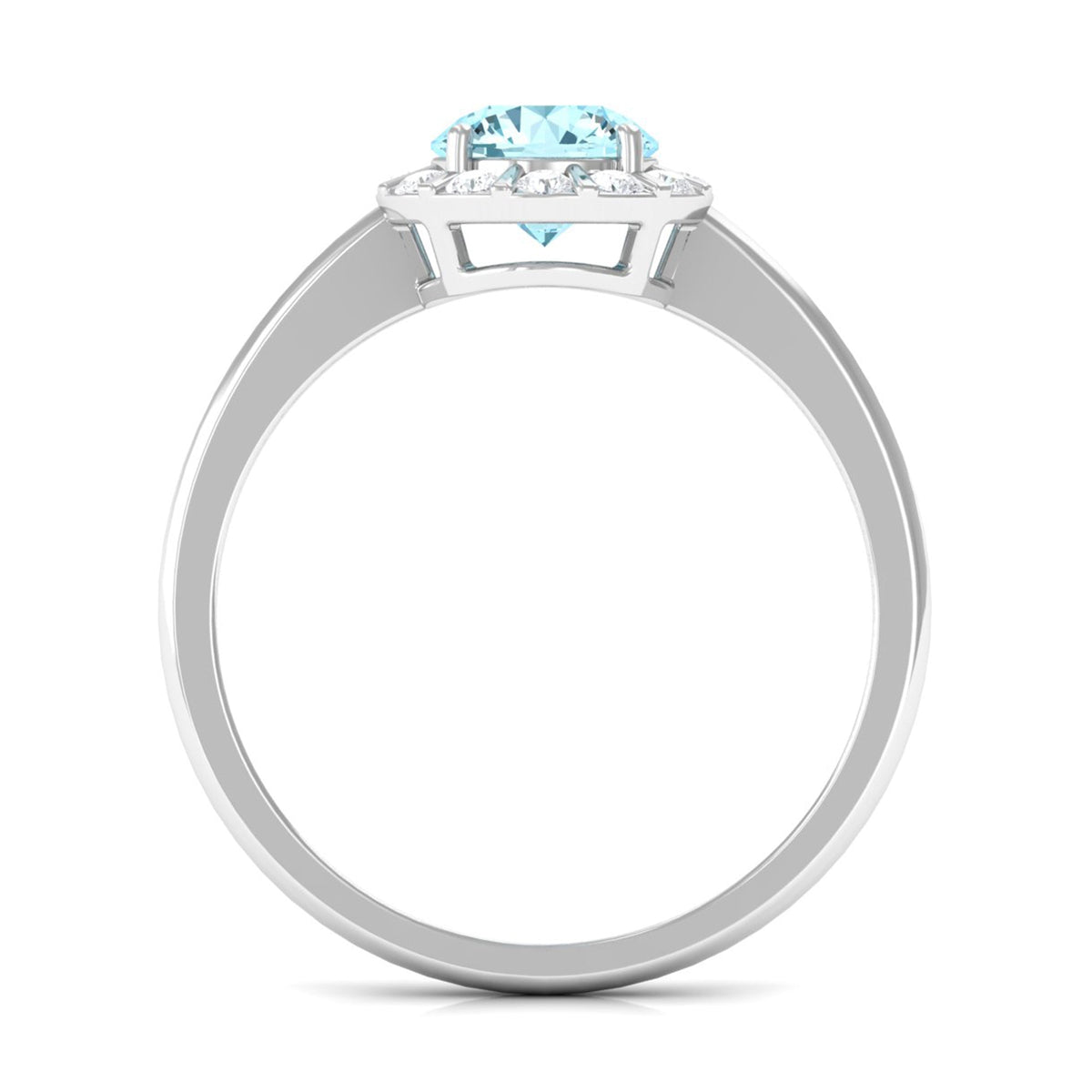 Elegant aquamarine engagement ring with diamond floating halo, featuring a 1-carat Aquamarine and sparkling diamonds by Rosec Jewels.